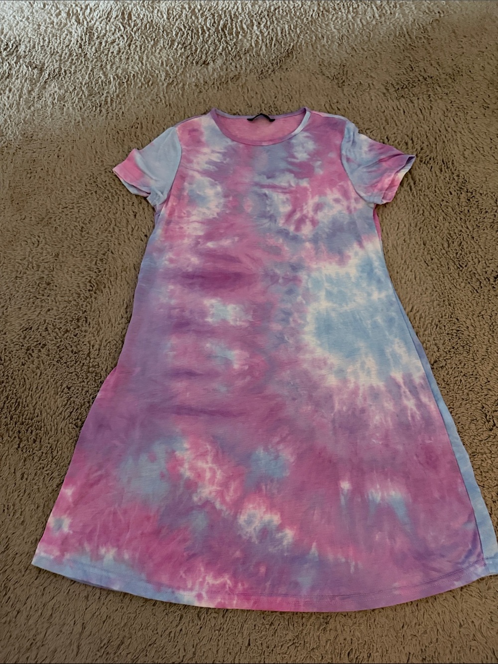 SHEIN Pink & Purple Tie-Dye Short Sleeve A-Line Dress